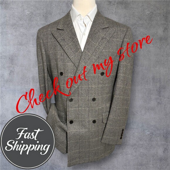 SOUTHWICK Vintage Mens Double Breasted Sport Coat Blazer Jacket 44L Windowpane - Picture 1 of 15